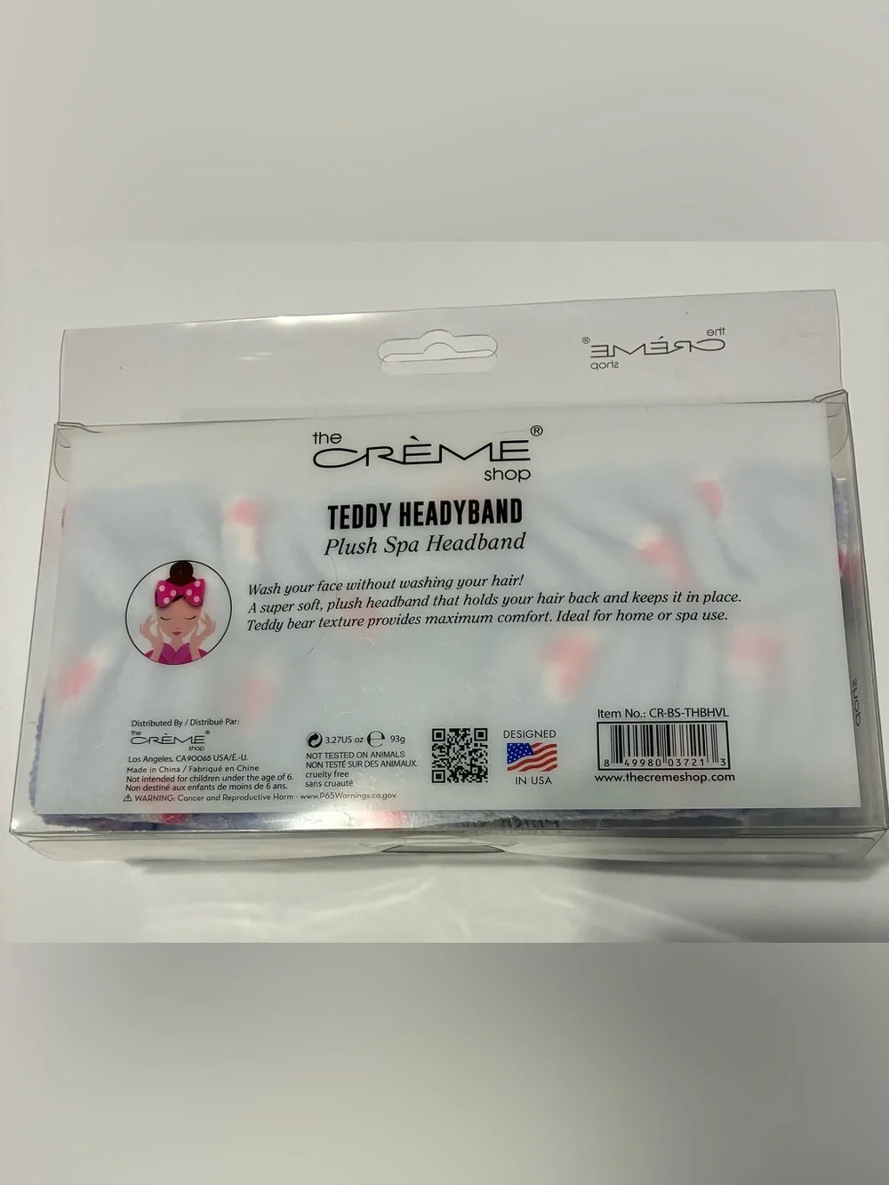 NWT The Crème Shop Teddy Headyband Plush Spa Headband — Purple Hearts